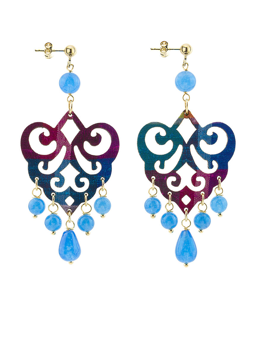 Orecchini Chandelier Palma Azzurro - Lebole Maison